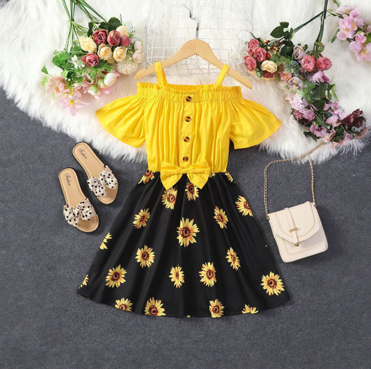 Baby girl yellow drop shoulder dress - #103