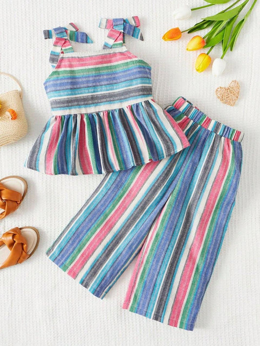 Baby girl summer blue multi lining dress - #SH-704