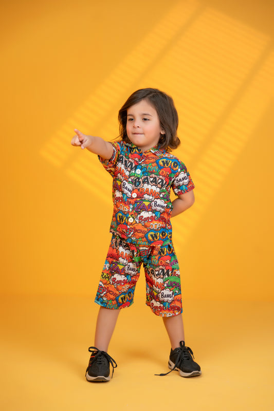 Baby/boy multi cartoon graphics style printed kids short and shirt - #SS512