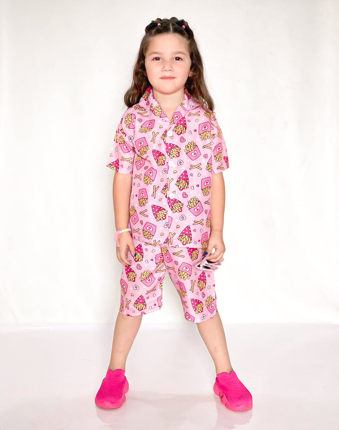 Baby girl pinky fries style printed kids short and shirt - #SS514