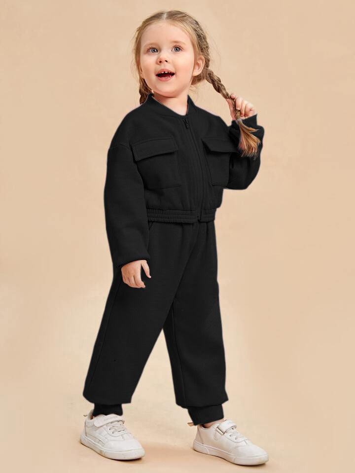 Baby girl black zipper style winter fleece tracksuit - #WS00-04