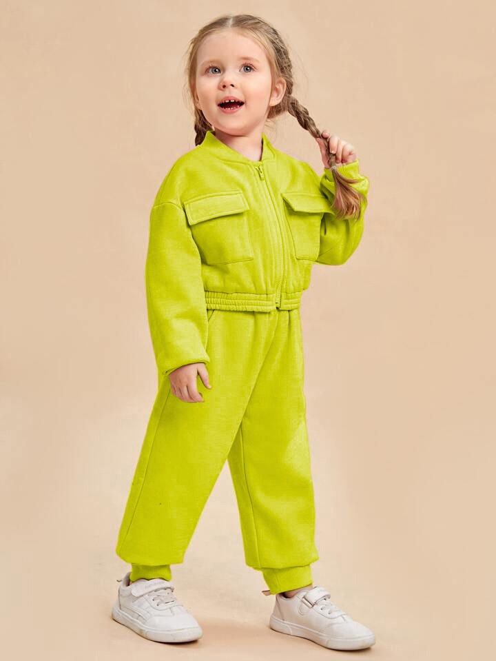 Baby girl yellow zipper style winter fleece tracksuit - #WS00-05