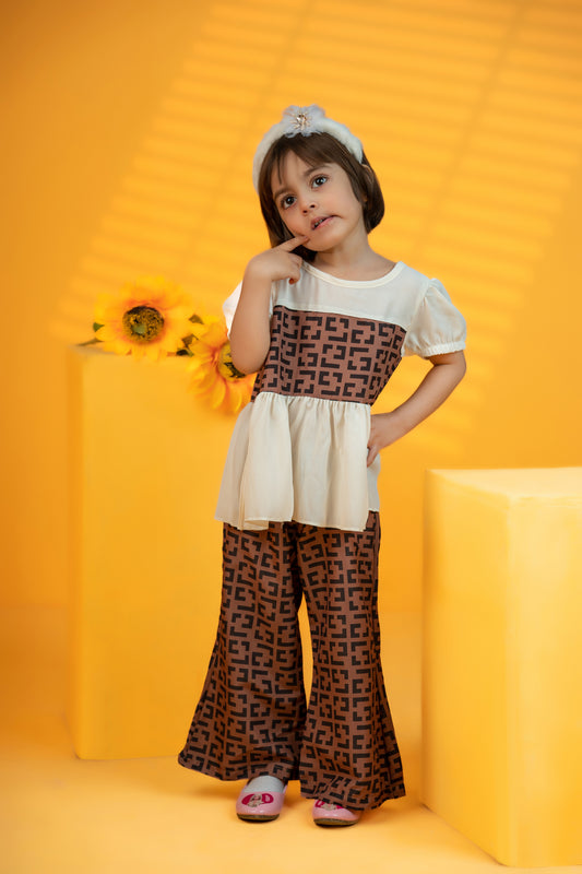 Baby girl white and mustard style summer dress - #SH-707