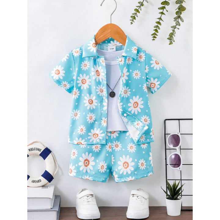 Baby/boy summer blue floral style short and shirt - #SS501