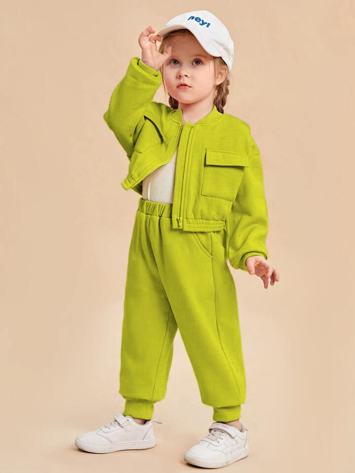 Baby girl yellow zipper style winter fleece tracksuit - #WS00-05