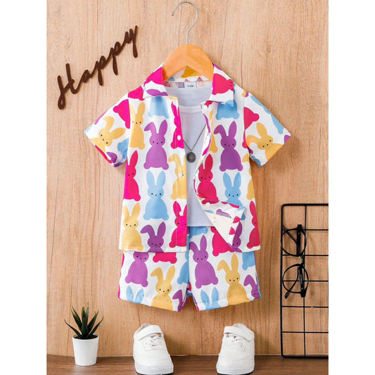 Baby/boy summer multi bunny printed shirt and short - #SS502