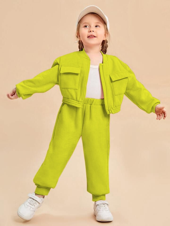 Baby girl yellow zipper style winter fleece tracksuit - #WS00-05