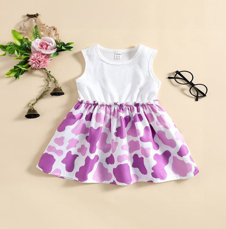 Baby girl sunset purple cheetah printed style dress - #117