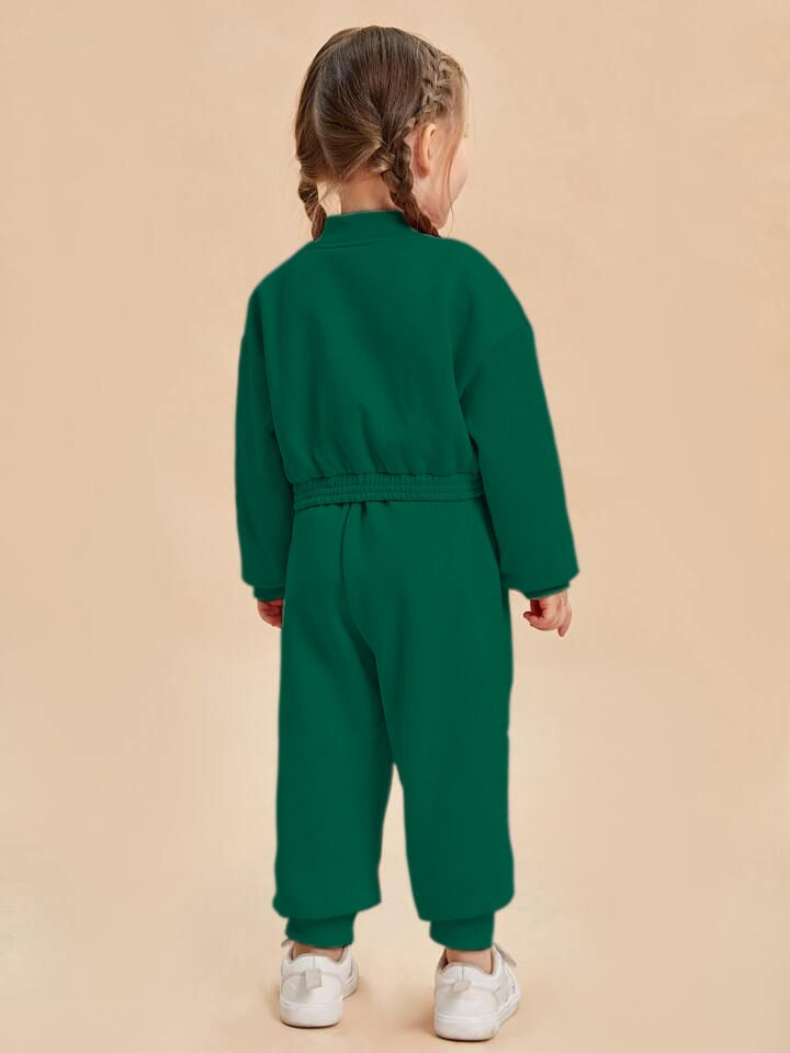 Baby girl bottle green zipper style winter fleece tracksuit - #WS00-03