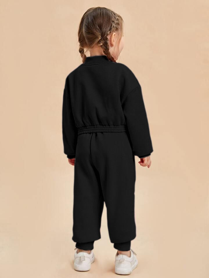 Baby girl black zipper style winter fleece tracksuit - #WS00-04