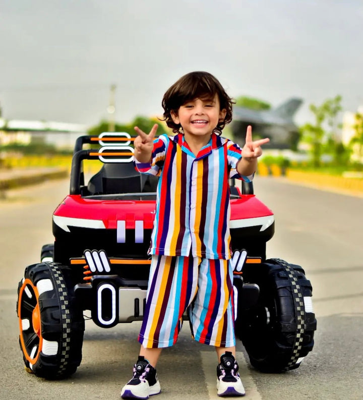 Baby/boy multi lining style printed kids short and shirt without cap - #SS21