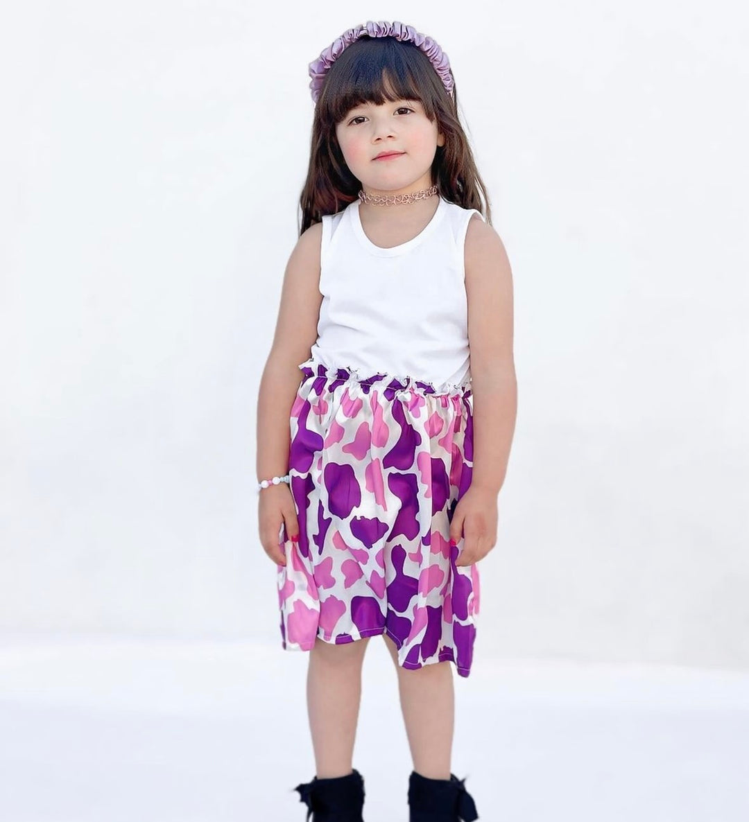 Baby girl sunset purple cheetah printed style dress - #117