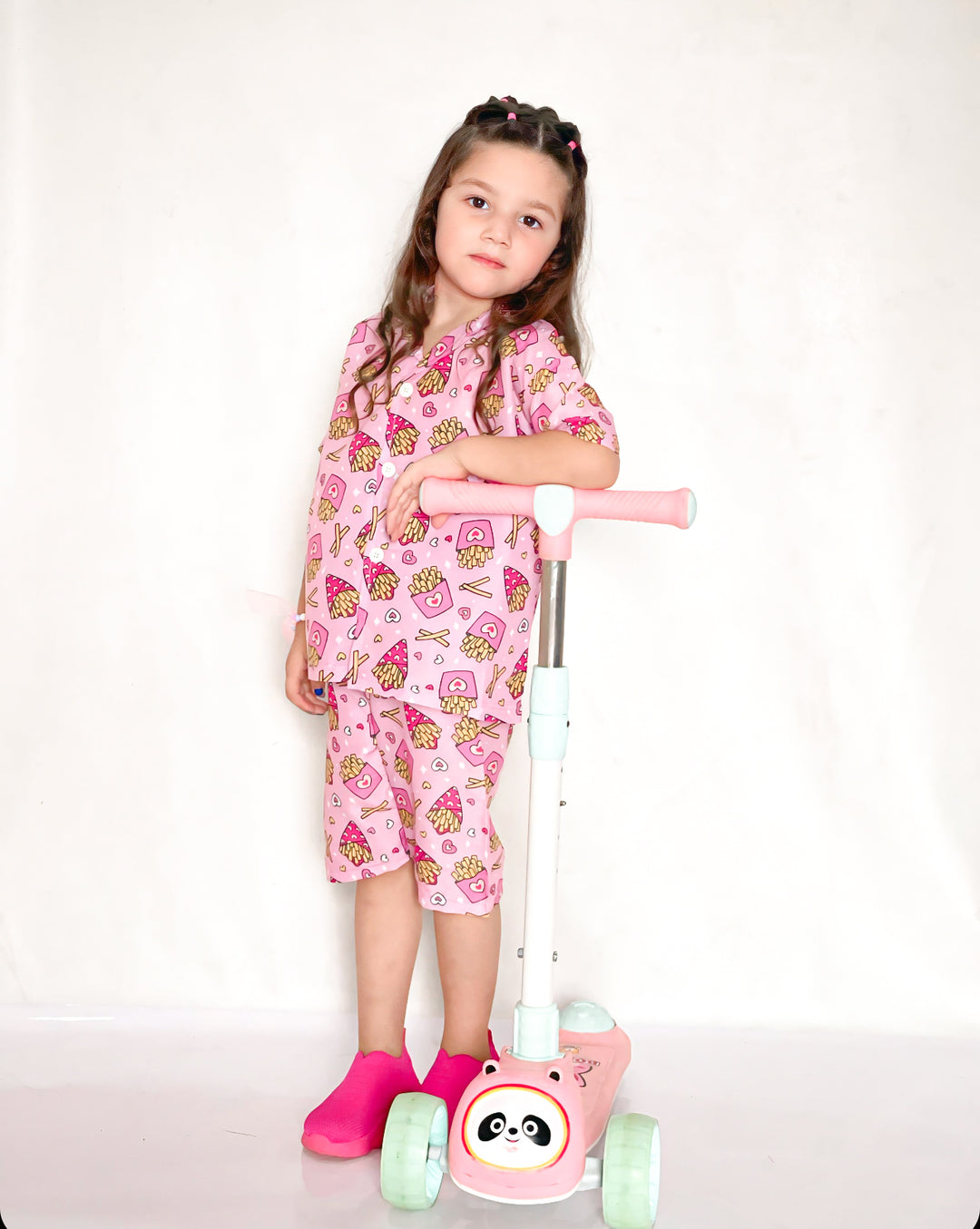 Baby girl pinky fries style printed kids short and shirt - #SS514