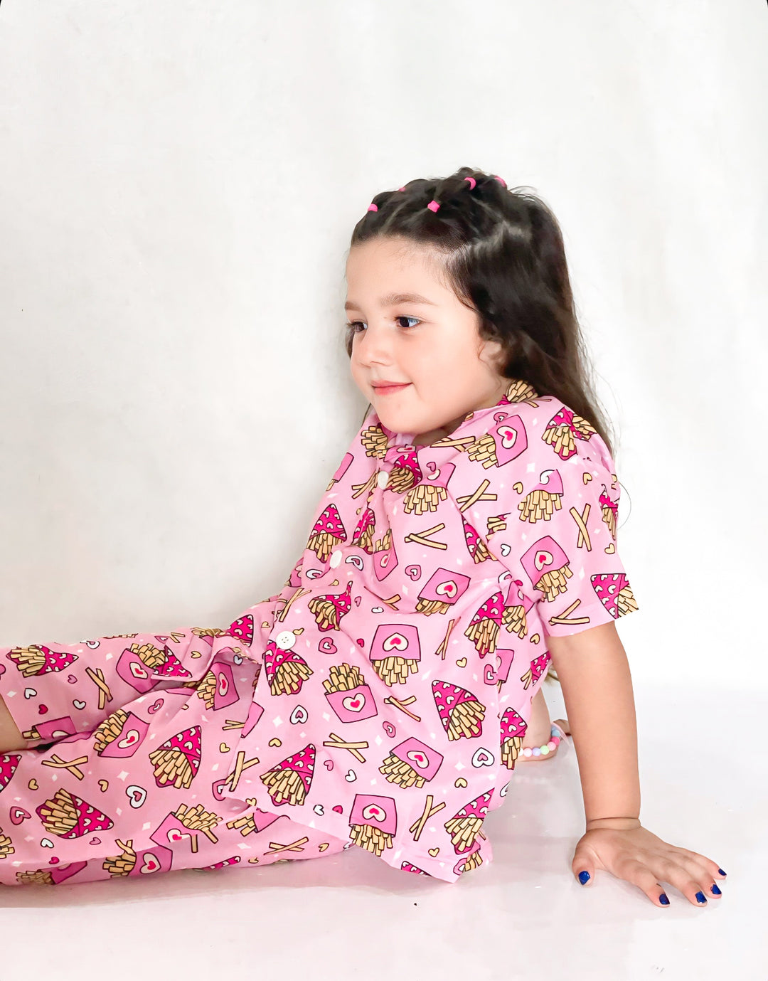 Baby girl pinky fries style printed kids short and shirt - #SS514