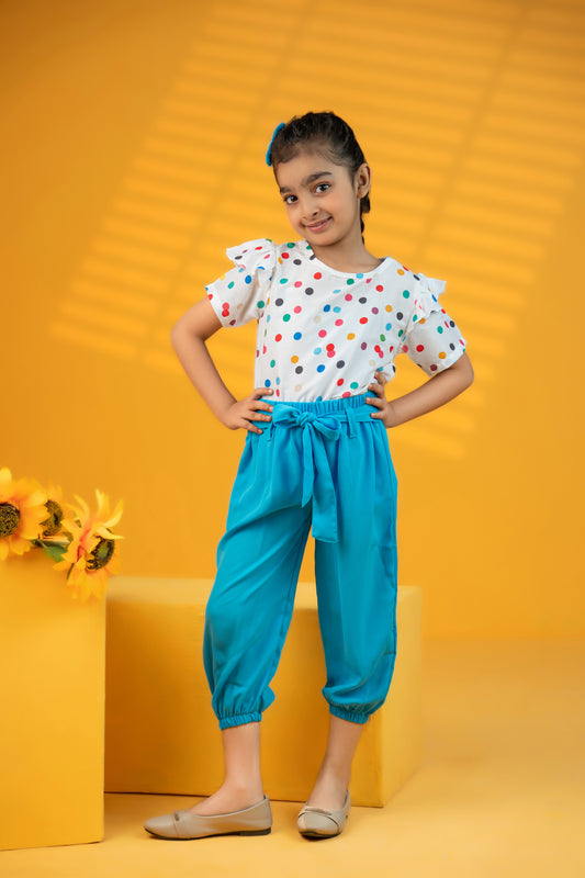 Baby girl multi polka dot style top with blue pant - #SH-703