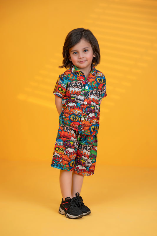 Baby/boy multi cartoon graphics style printed kids short and shirt - #SS512