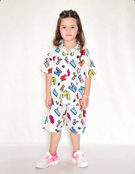 Baby/boy multi alphabetic printed kids short and shirt - #SS511