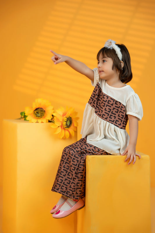 Baby girl white and mustard style summer dress - #SH-707