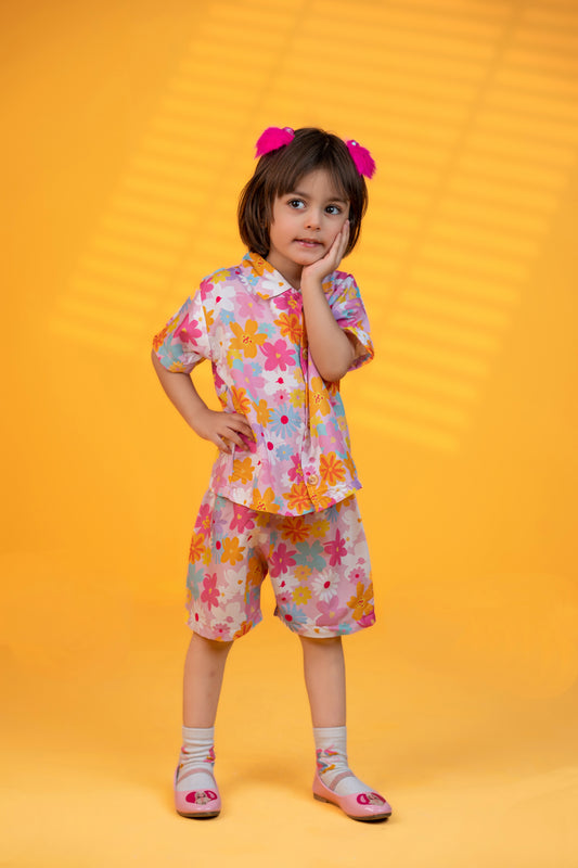 Baby girl summer floral style printed shirt and short - #SH-735