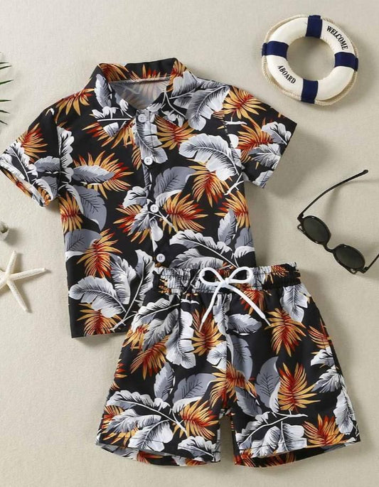 Baby/boy summer feather printed style printed shirt and short - #SH-733