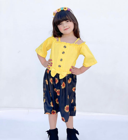 Baby girl yellow drop shoulder dress - #103