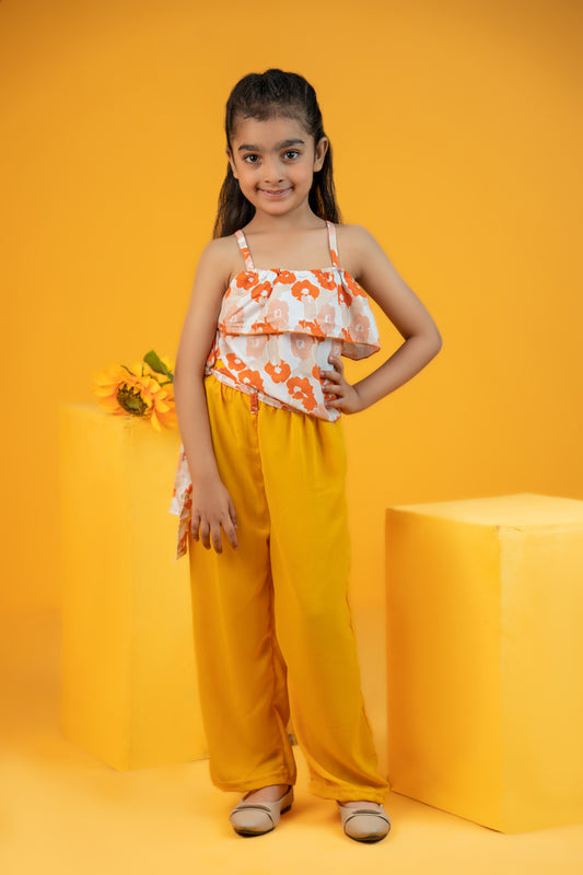 Baby girl floral style printed top with yellow pant - #SH-706