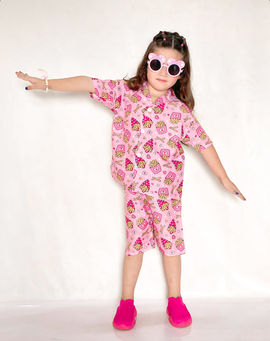 Baby girl pinky fries style printed kids short and shirt - #SS514