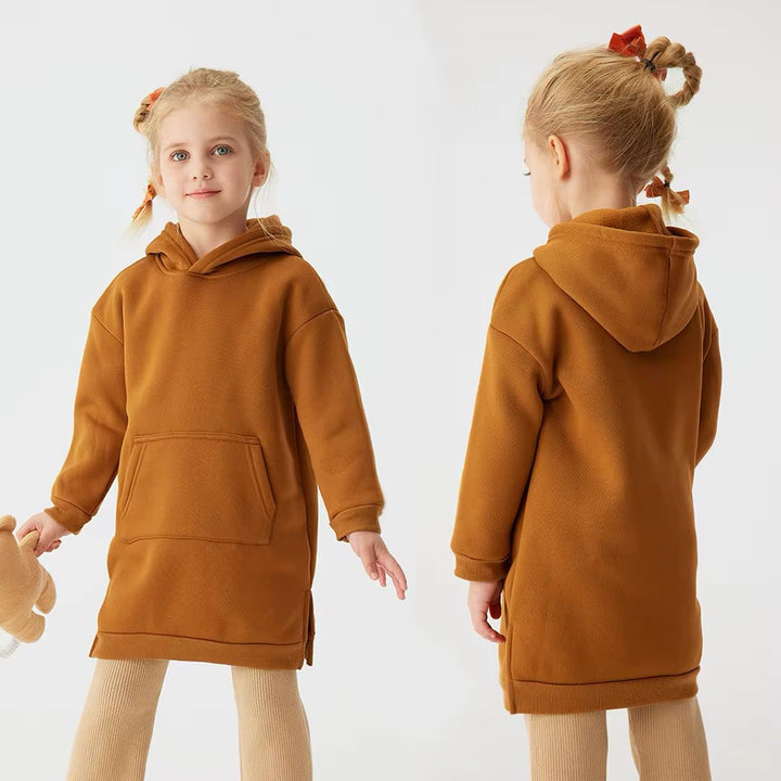 Baby girl long style winter fleece hoodie - #WS00-06 - Mustard