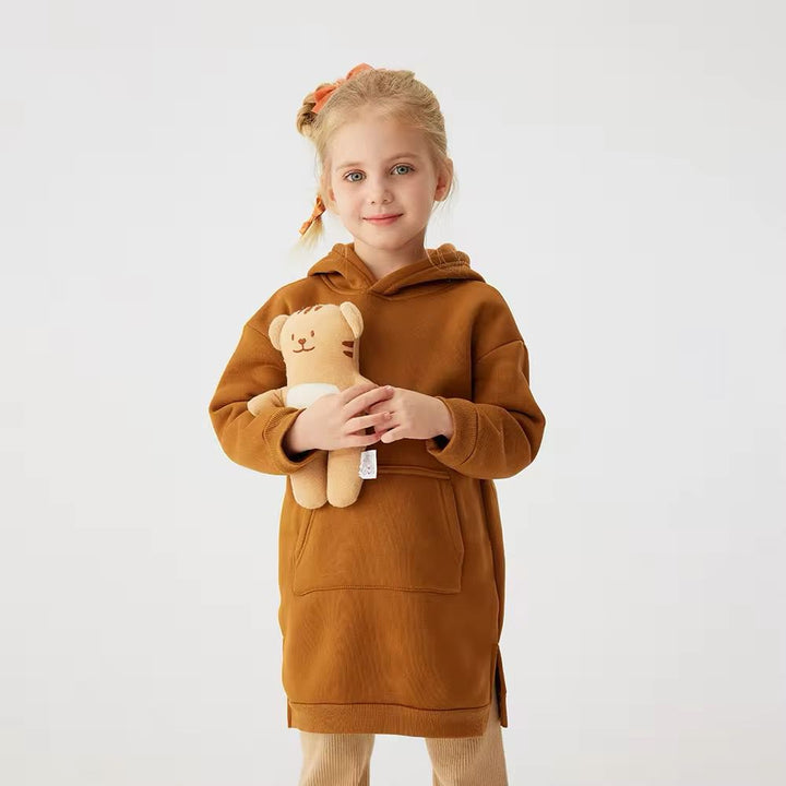 Baby girl long style winter fleece hoodie - #WS00-06 - Mustard