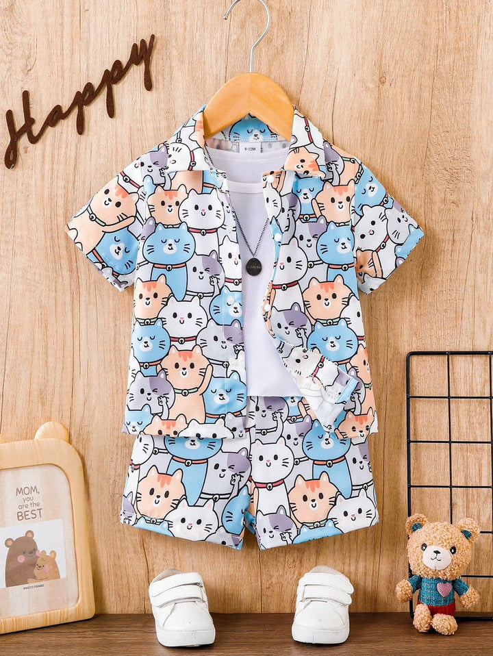 Baby/boy summer multi kitty printed shirt and short - #SS509