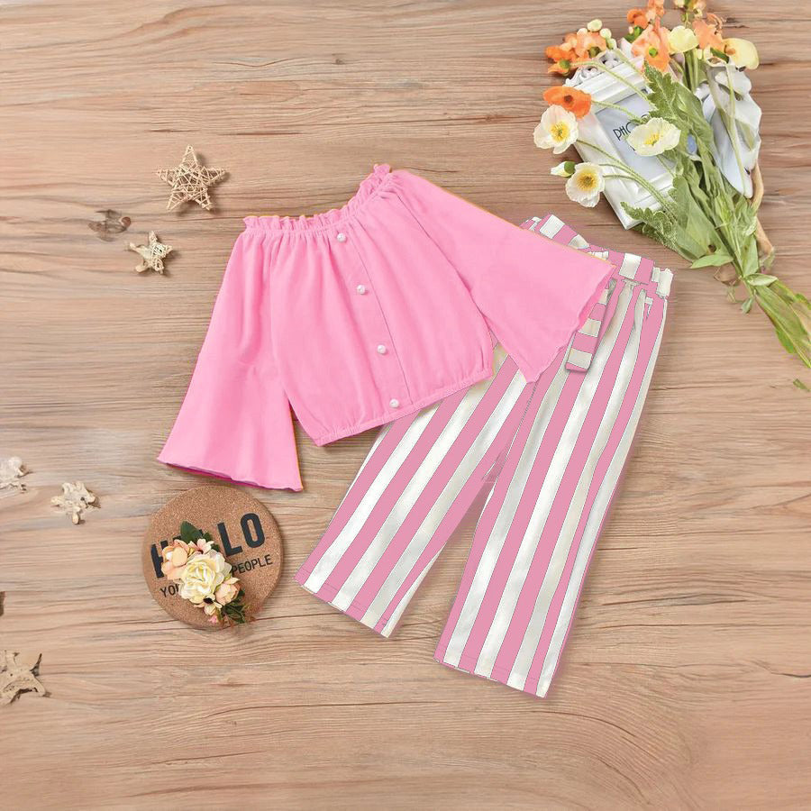 Baby girl pink top with lining style pant - #129