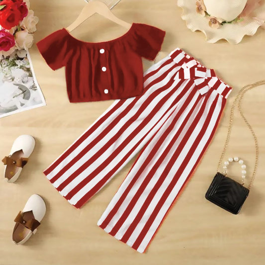 Baby girl red top with striped pant - #L001