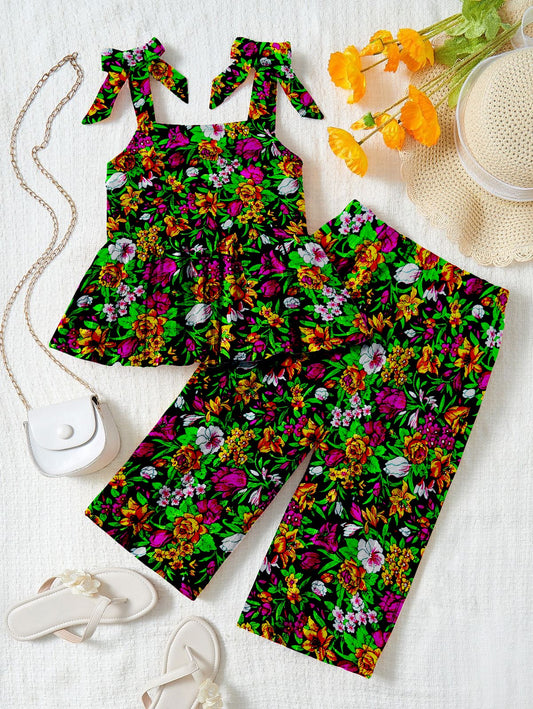 Baby girl black floral style 2pc casual wear - #136