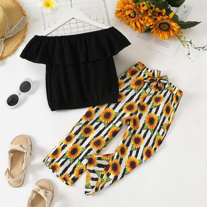 Baby girl black top with sunflower printed pant