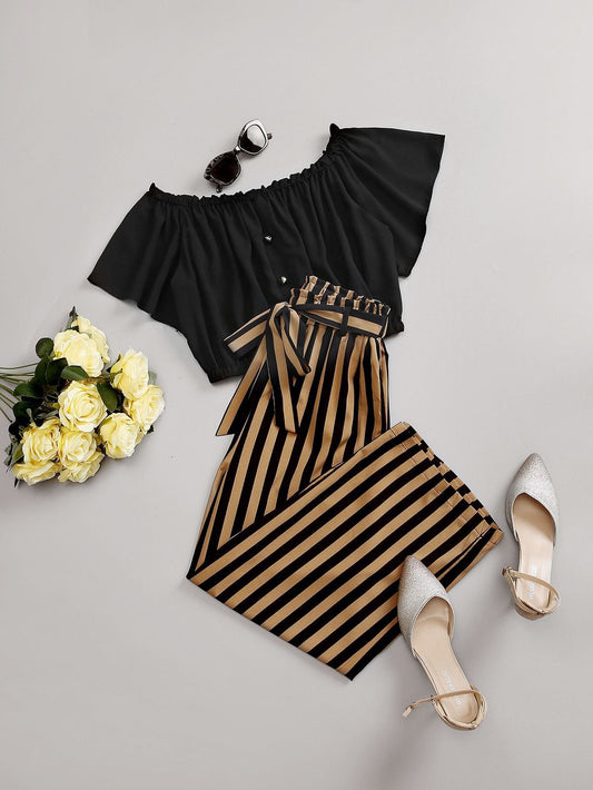 Baby girl black top with mustard and black printed dress - #SH-710