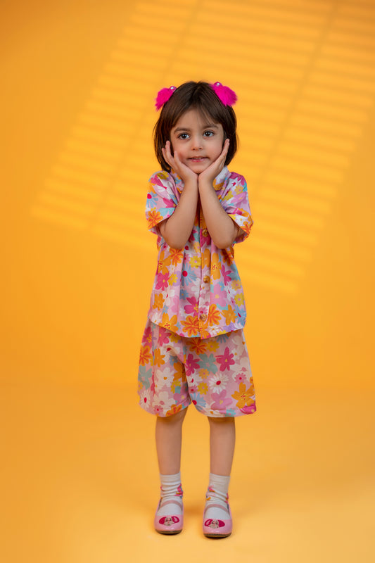 Baby girl summer floral style printed shirt and short - #SH-735