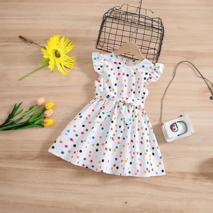 Baby girl multi polka dot printed dress - #118