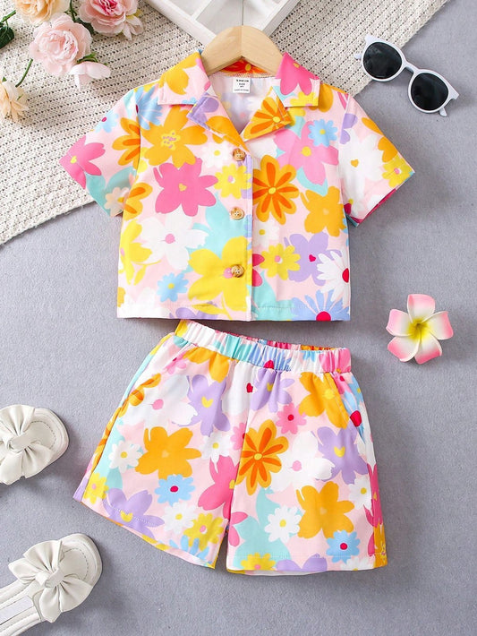 Baby girl summer floral style printed shirt and short - #SH-735