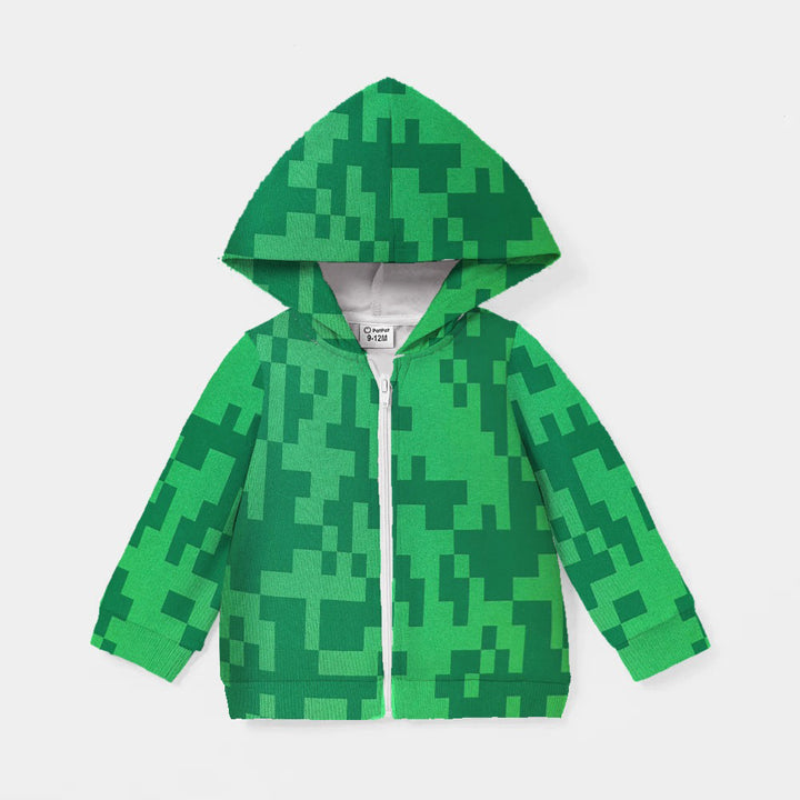 Baby/boy green style printed hooded zipper jacket