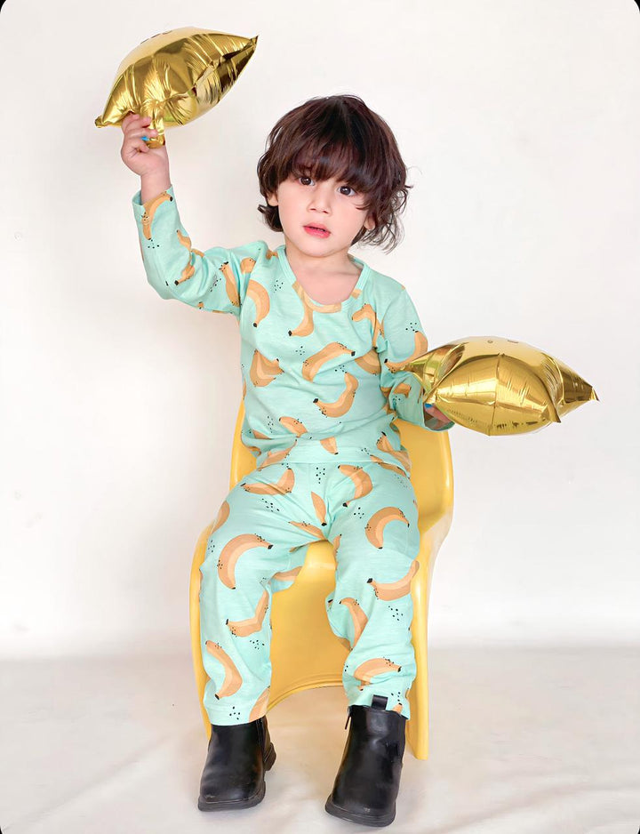 Baby/boy green banana style printed kids wear - #3005