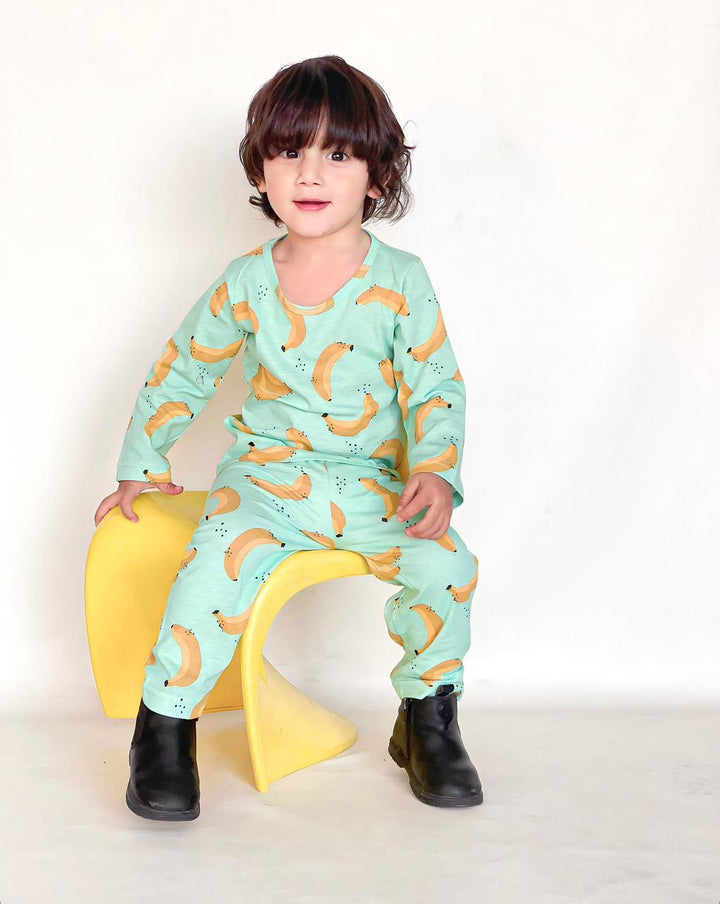 Baby/boy green banana style printed kids wear - #3005