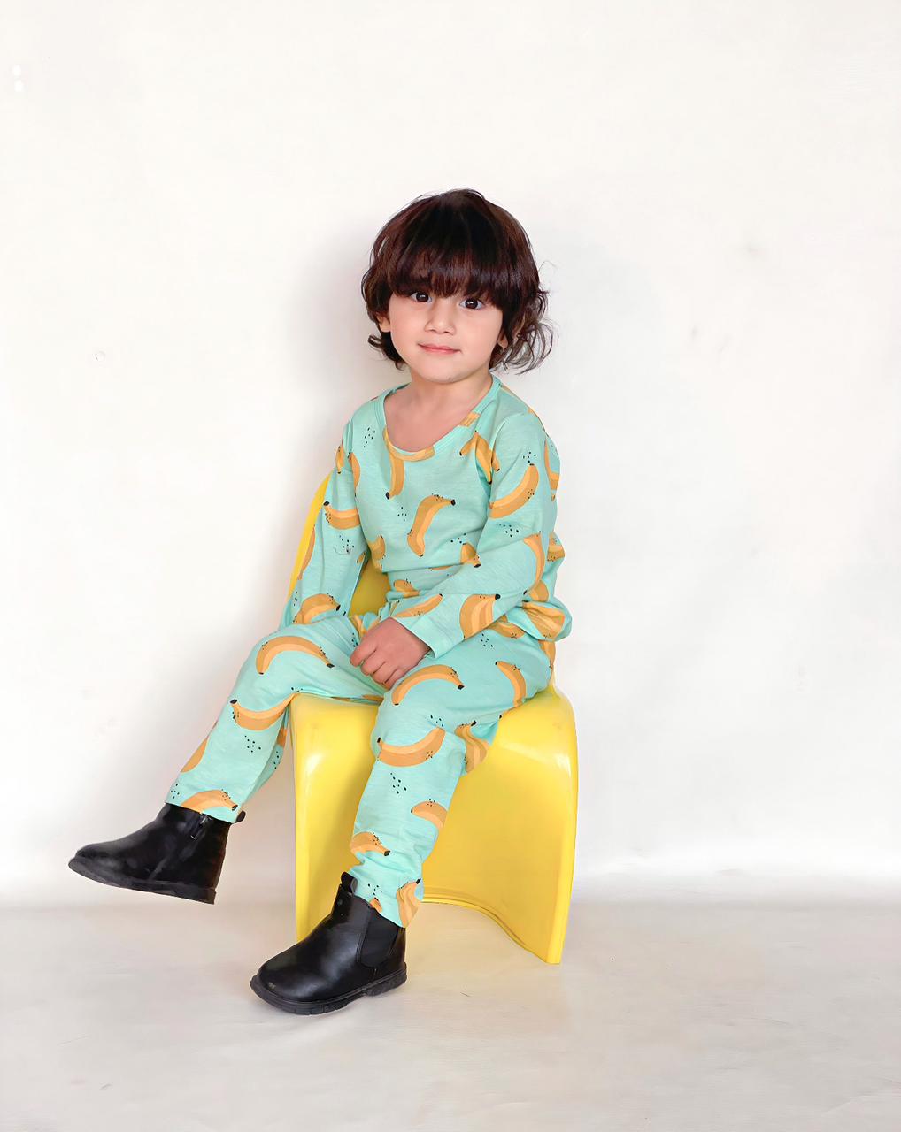 Baby/boy green banana style printed kids wear - #3005