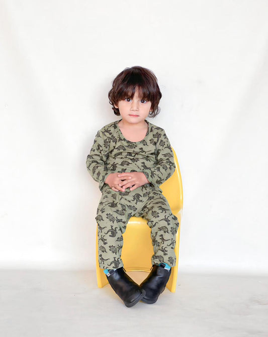 Baby/boy dino style printed kids wear - #3006