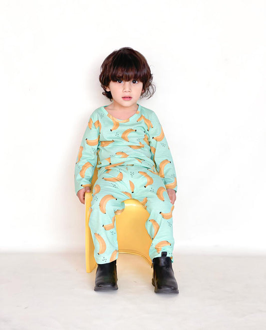 Baby/boy green banana style printed kids wear - #3005