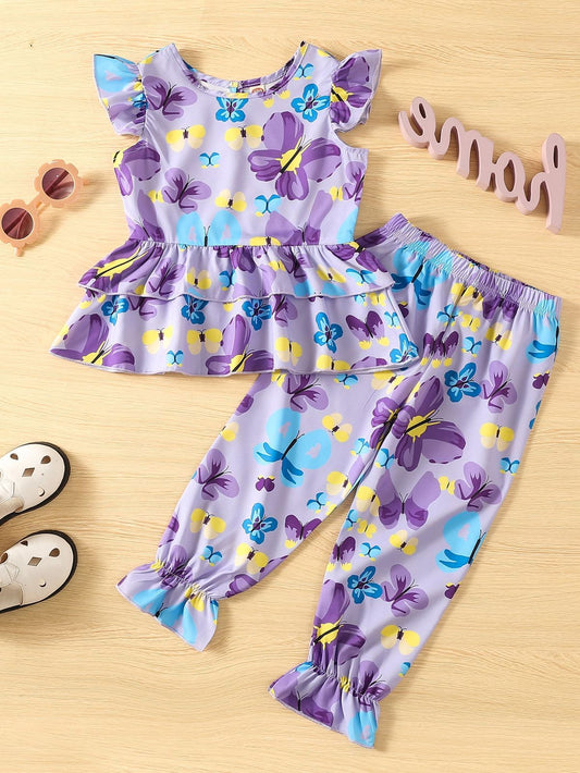 Baby girl lavender floral printed co ord dress - #SH-711