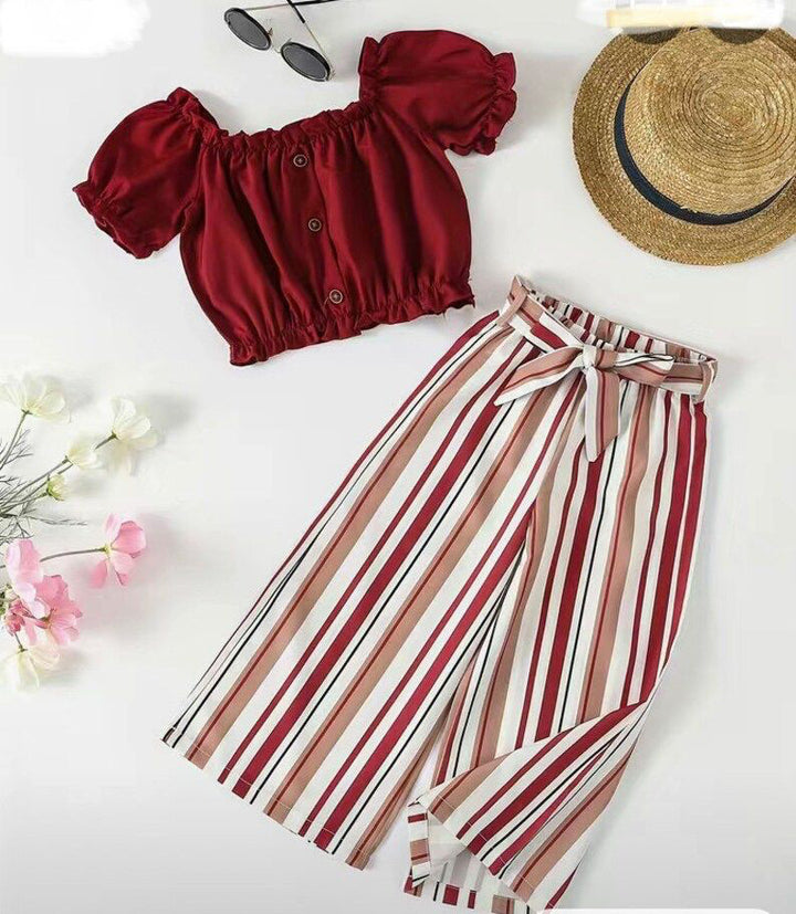 Baby girl maroon top with lining pant