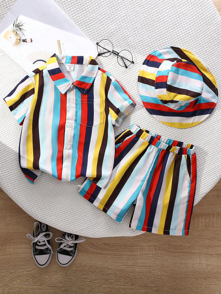 Baby/boy multi lining style printed kids short and shirt without cap - #SS21