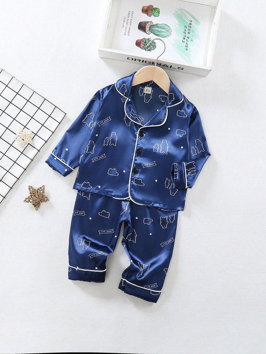 Baby/boy navy blue printed kids sleepwear set - #NS1