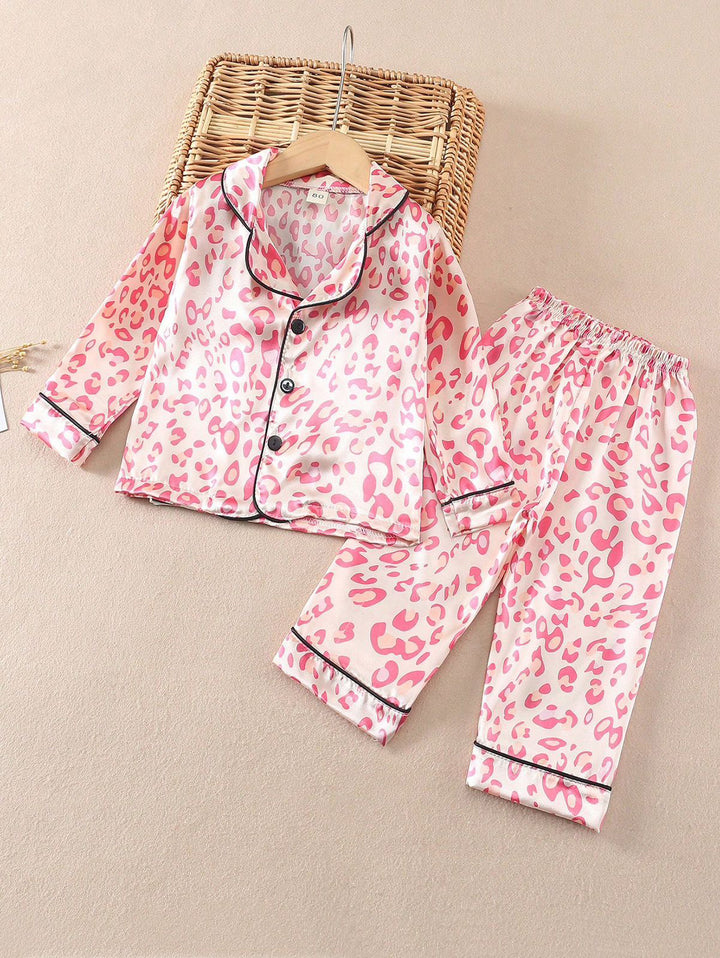 Baby girl pink cheetah style printed kids sleepwear set - NS13