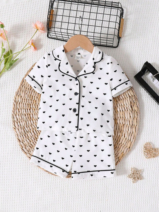 Baby/boy white and black heart printed kids sleepwear set - #NS16